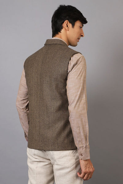 Tweed Wool Blend Brown Modi Nehru Jacket