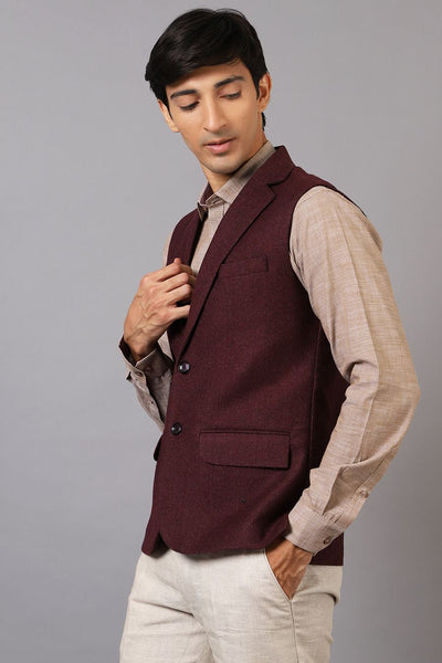 Tweed Maroon Modi Nehru Jacket