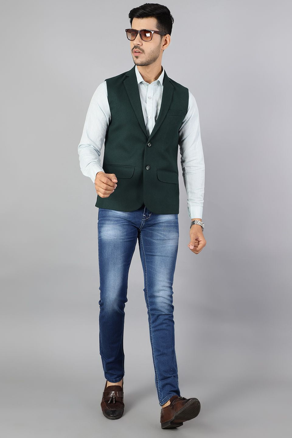 Tweed Modi Jacket Tweed Wool Green Modi Nehru Jacket