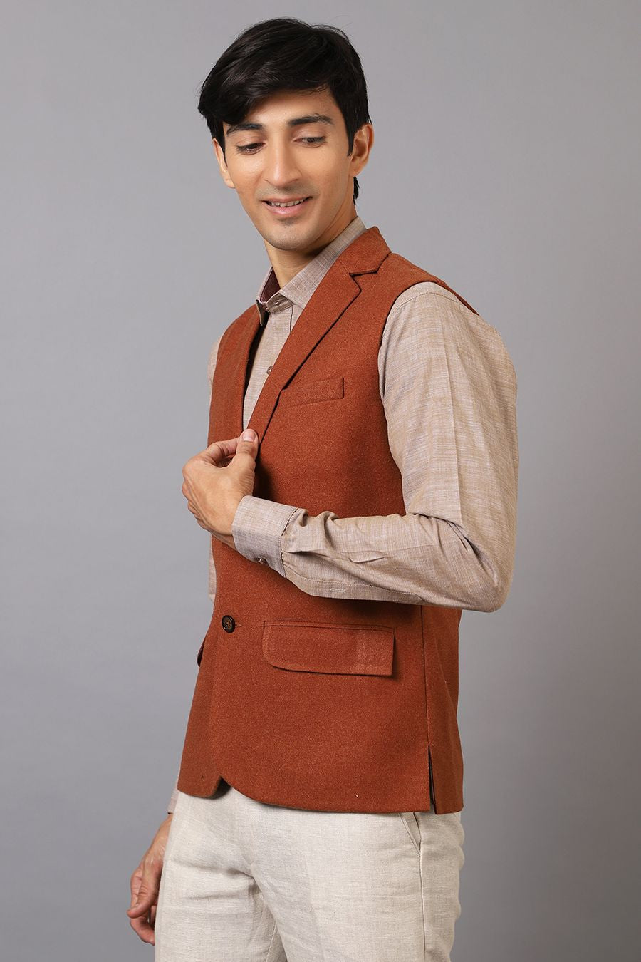 Tweed Wool Orange Modi Nehru Jacket