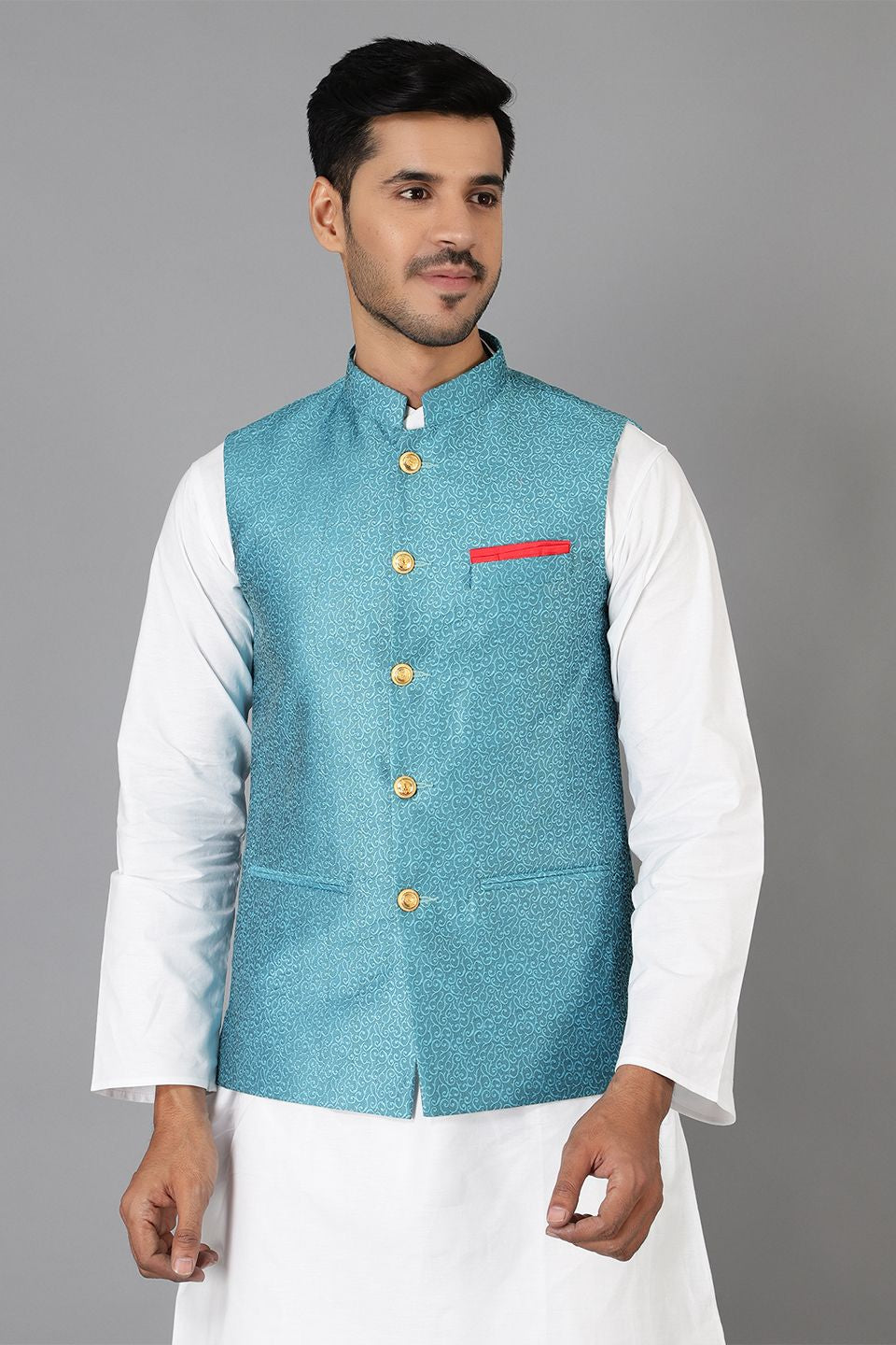 Banarasi Rayon Cotton Green Modi Nehru Jacket