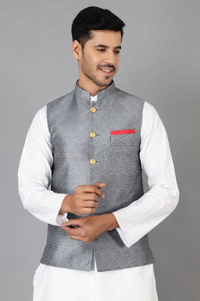 Banarasi Rayon Cotton Grey Modi Nehru Jacket