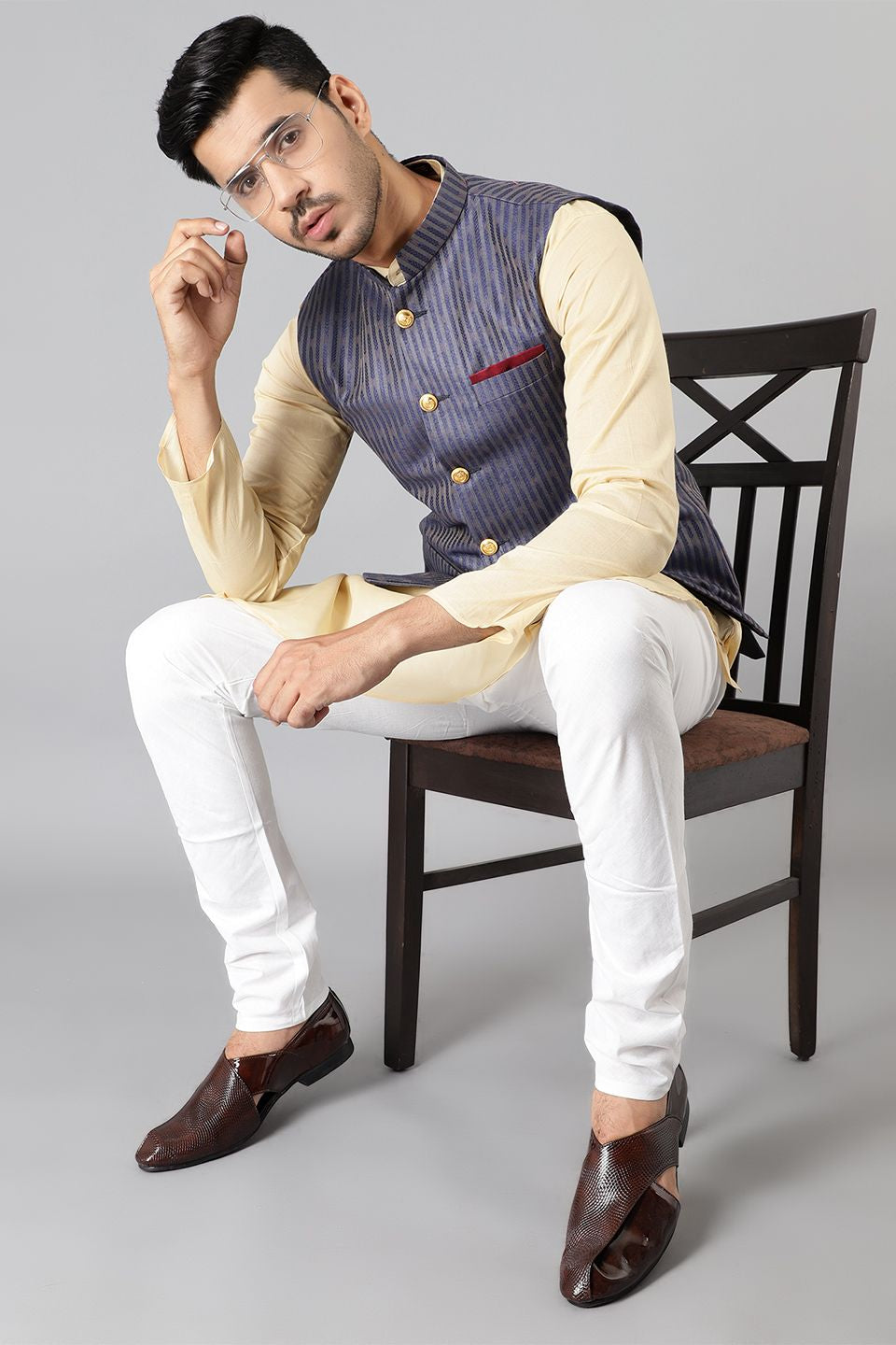 Banarasi Rayon Cotton Blue  Modi Nehru Jacket