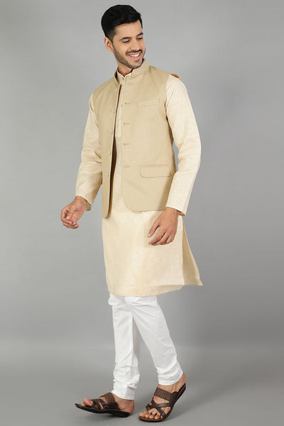 Polyester Cotton Plain Gold Modi Nehru Jacket