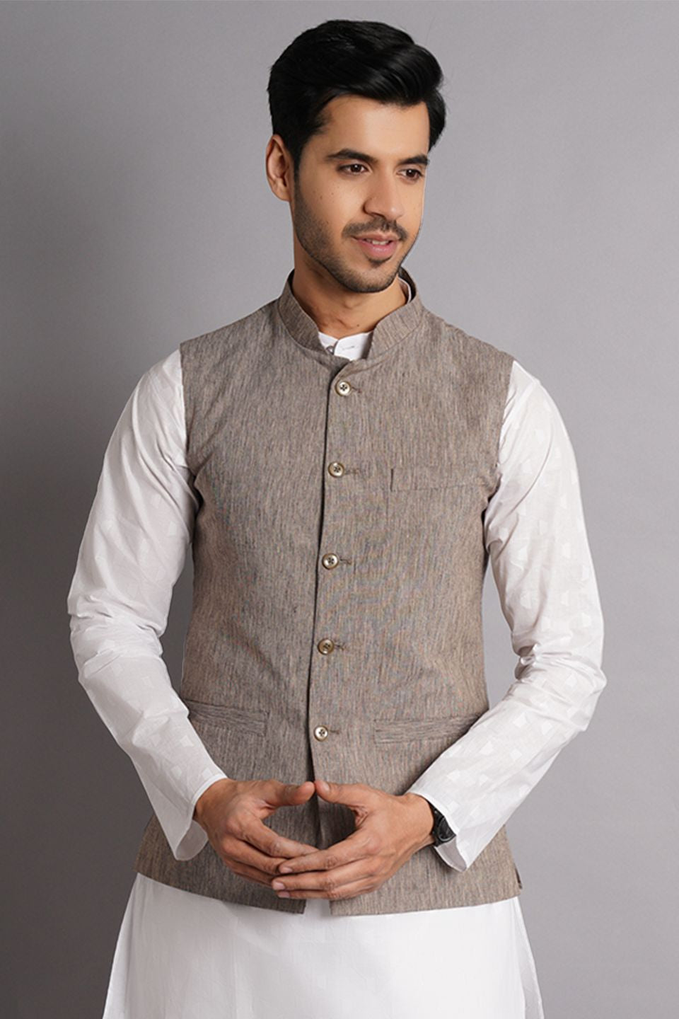 100% Premium Cotton Brown Solid Modi Nehru Jacket