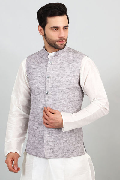 Linen Cotton Grey Modi Nehru Jacket