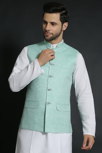Linen Cotton Green Modi Nehru Jacket