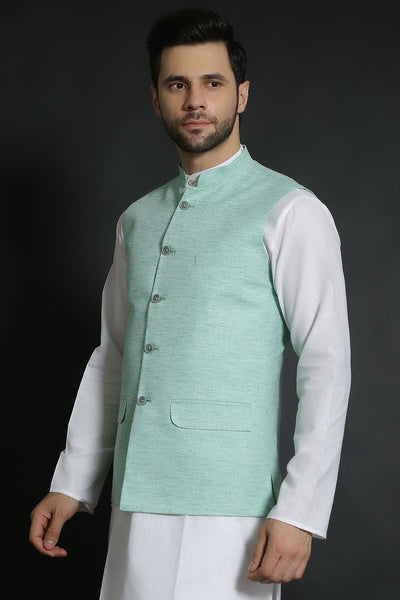Linen Cotton Green Modi Nehru Jacket