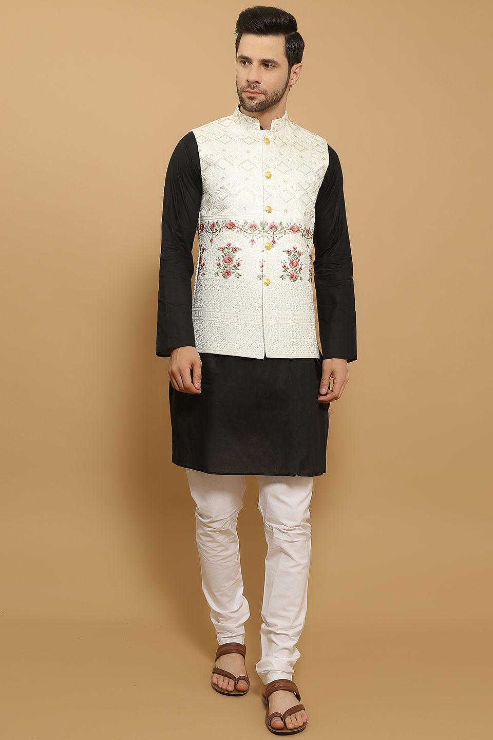 Cotton Silk Beige Modi Nehru Jacket