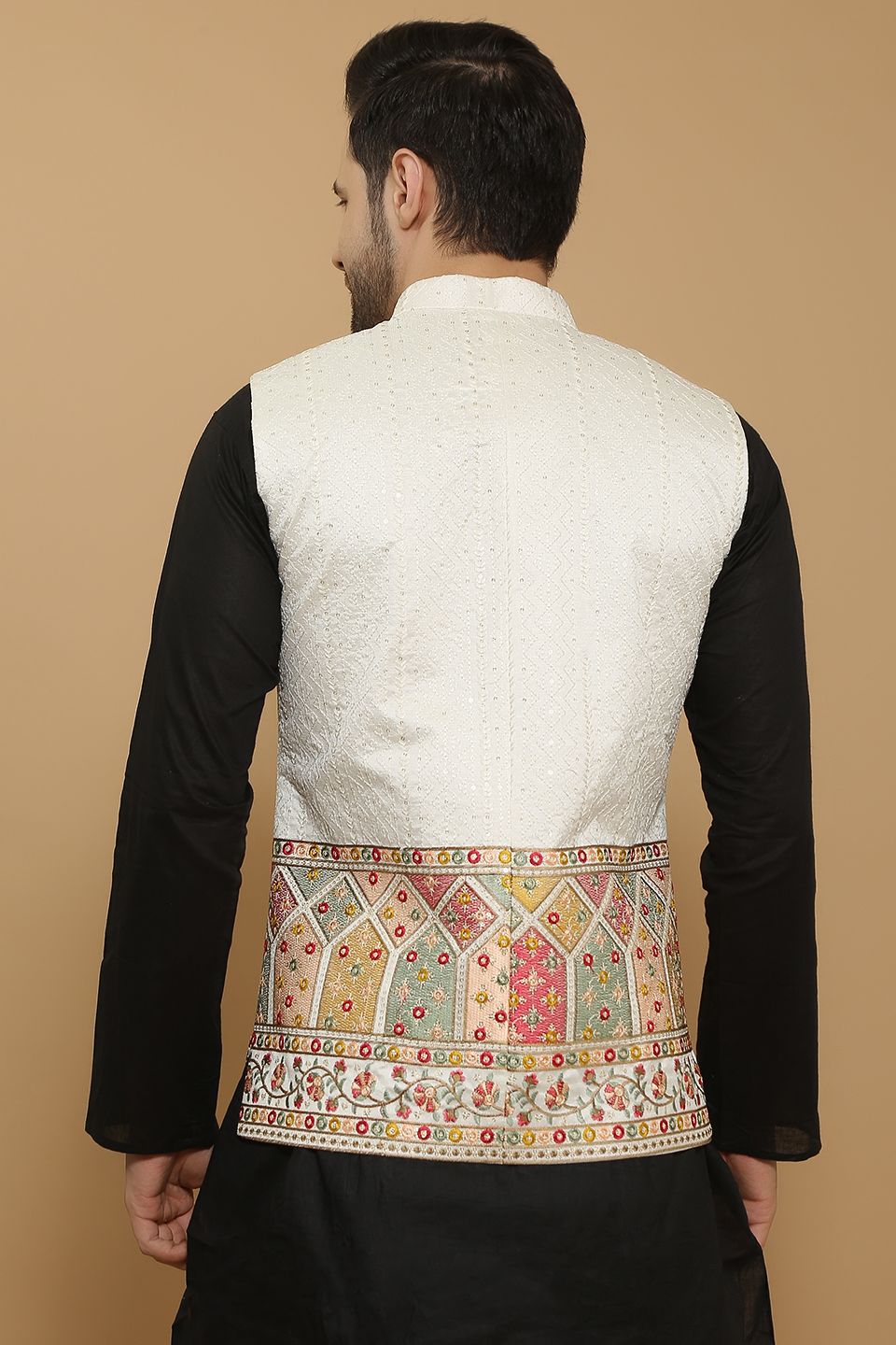 WINTAGE Men's Cotton Silk Cream 1 Modi Nehru Jacket : Cream 1