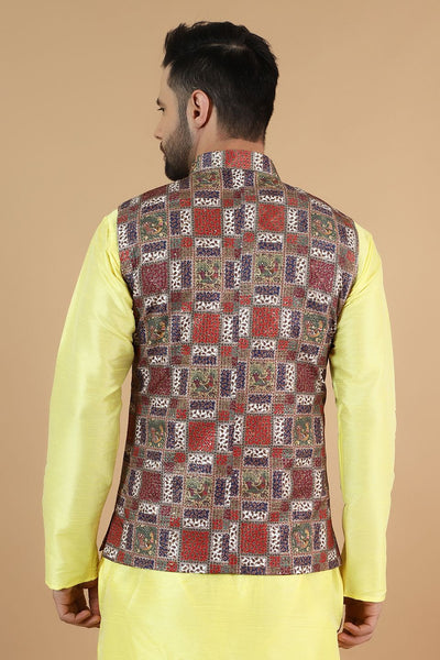 Digital Print Cotton Silk Brown Modi Nehru Jacket