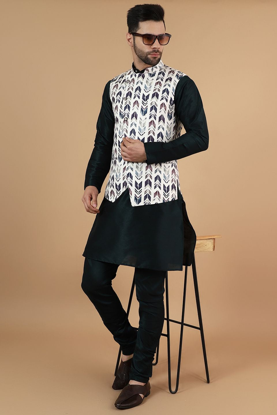 Modi Pyjama Wintage Men'sDigital Print Cotton Silk Yellow Modi Nehru Jacket & Kurta ...