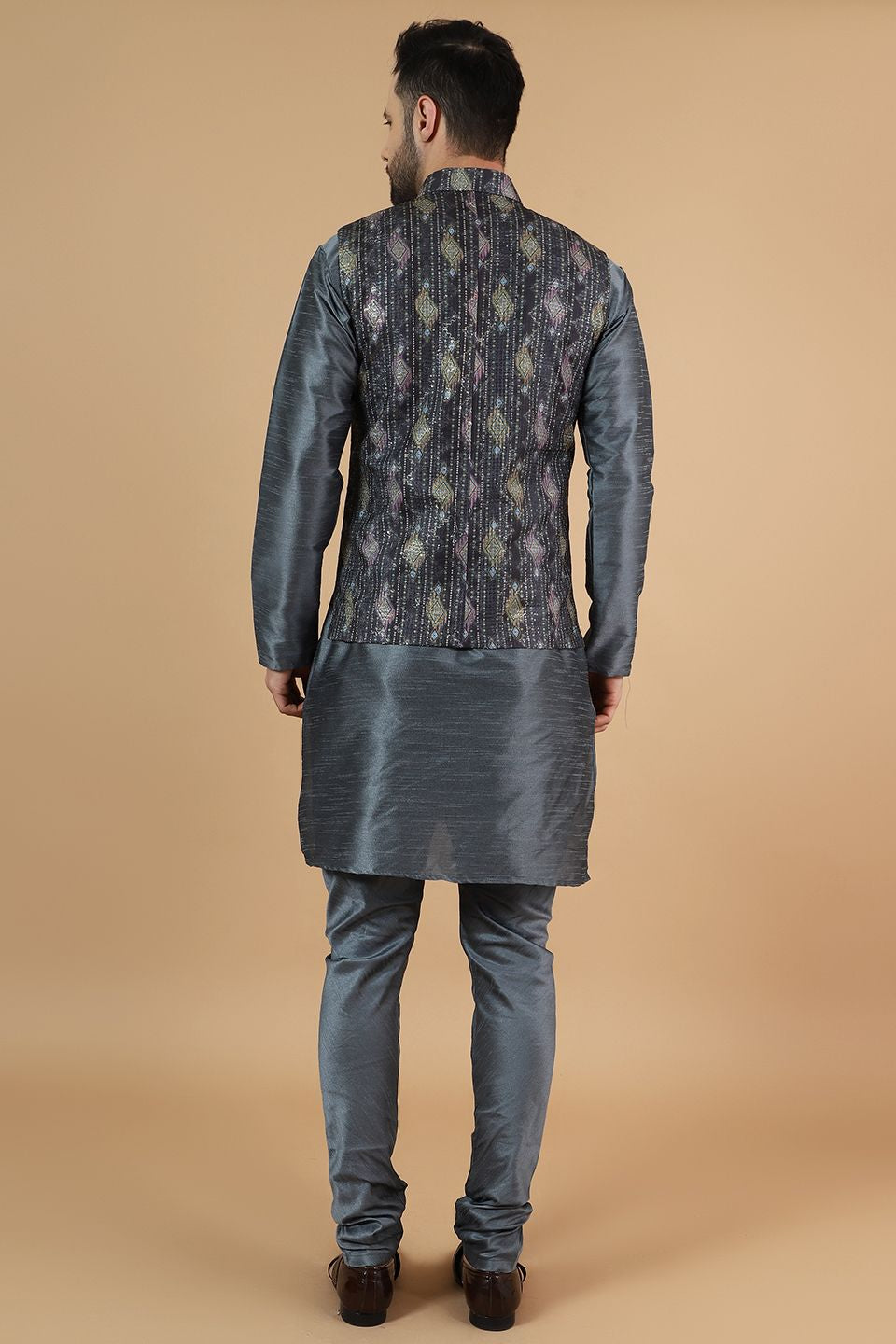 Modi Pyjama Wintage Men'sDigital Print Cotton Silk Black Modi Nehru Jacket & Kurta ...