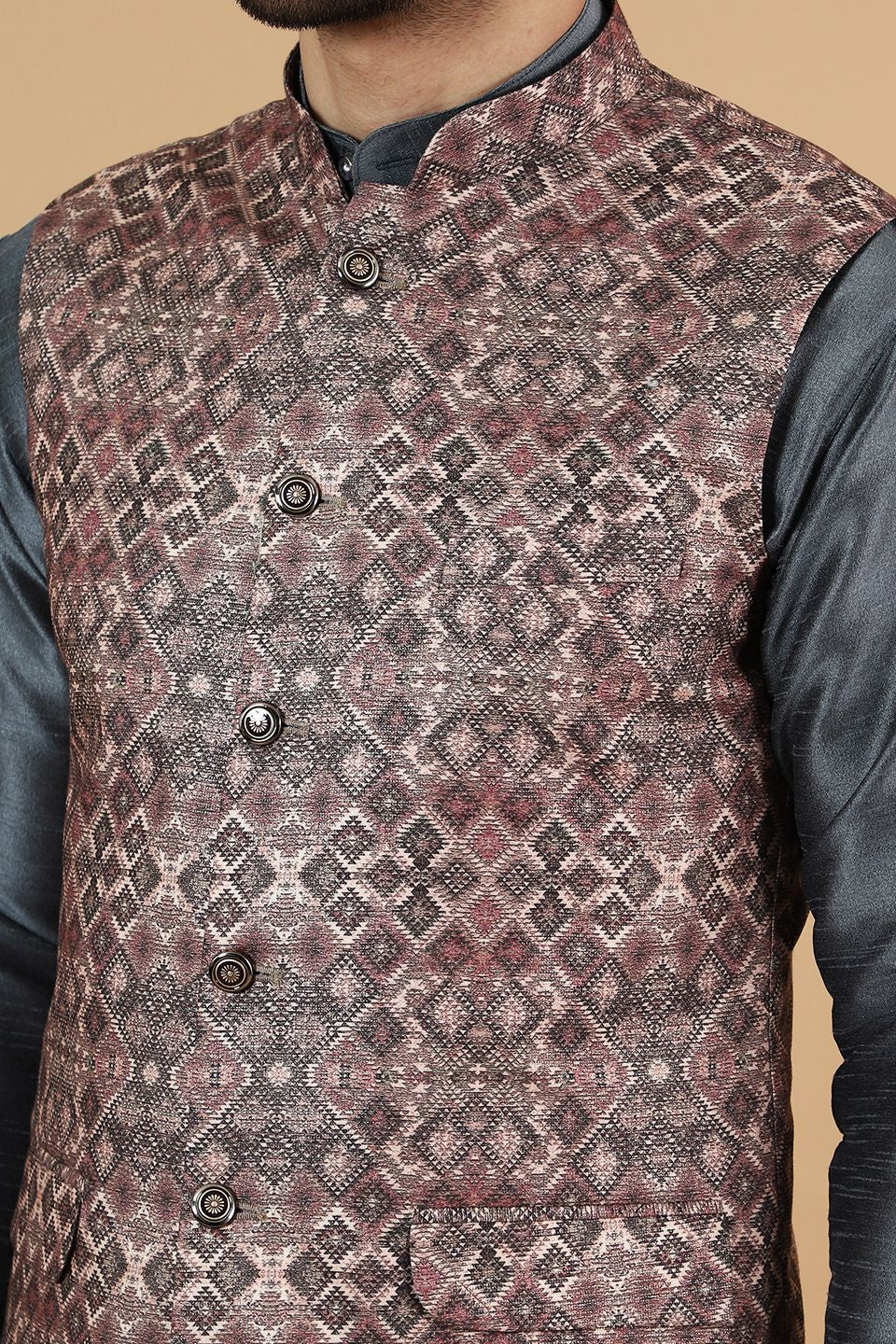 Modi Pyjama Wintage Men'sDigital Print Cotton Silk Grey Modi Nehru Jacket & Kurta ...