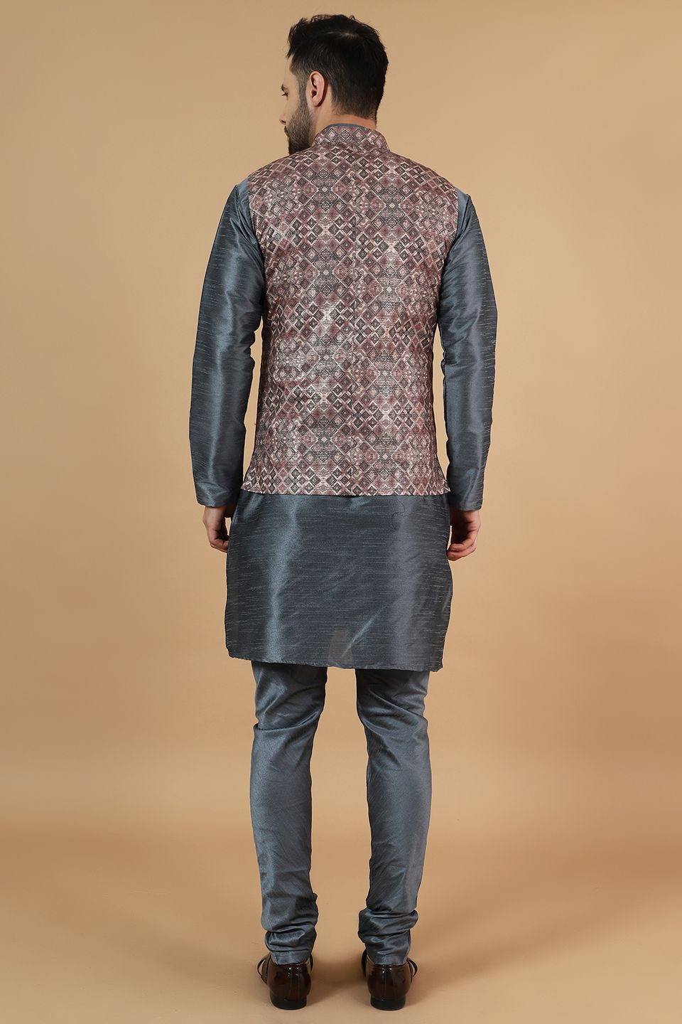 Modi Pyjama Wintage Men'sDigital Print Cotton Silk Grey Modi Nehru Jacket & Kurta ...