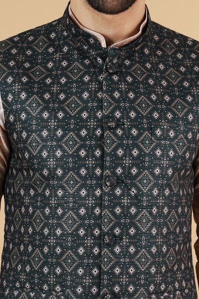Digital Print Cotton Silk Pink Modi Nehru Jacket & Kurta pyjama Set