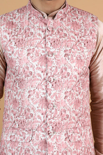 Digital Print Cotton Silk Pink Modi Nehru Jacket & Kurta pyjama Set