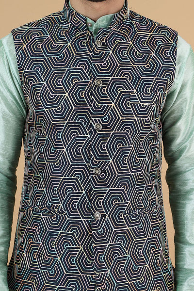Modi Pyjama Wintage Men'sDigital Print Cotton Silk Green Modi Nehru Jacket & Kurta ...