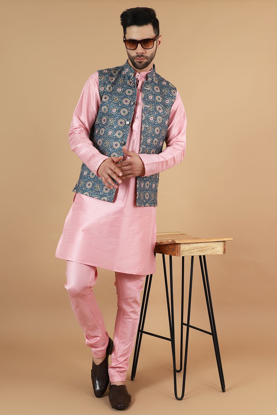 Digital Print Cotton Silk Blue Modi Nehru Jacket
