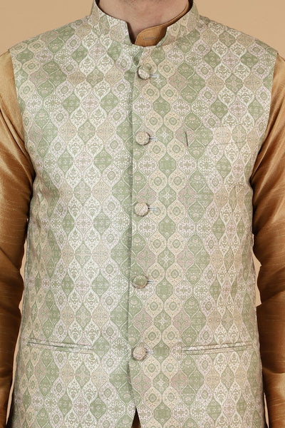 Digital Print Cotton Silk Green Modi Nehru Jacket
