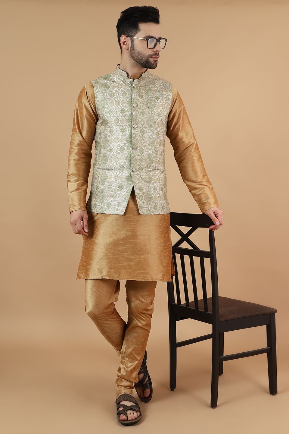 Modi Pyjama Wintage Men'sDigital Print Cotton Silk Pink Modi Nehru Jacket & Kurta ...