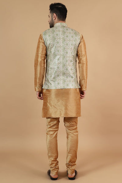 Digital Print Cotton Silk Brown Modi Nehru Jacket & Kurta pyjama Set