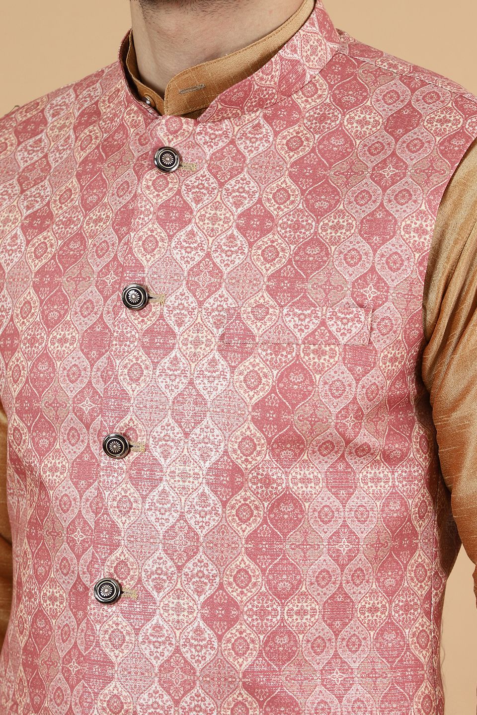 Modi Pyjama Wintage Men'sDigital Print Cotton Silk Brown Modi Nehru Jacket & Kurta ...