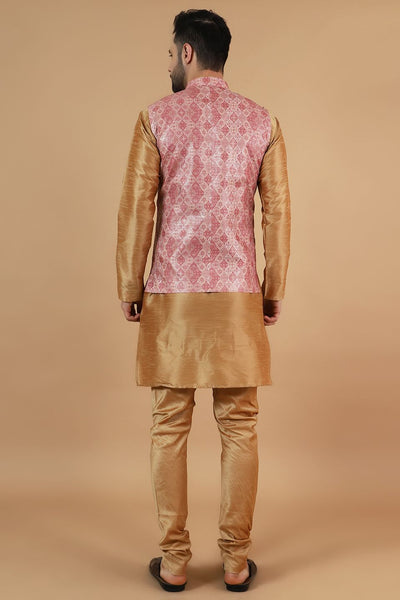 Digital Print Cotton Silk Brown Modi Nehru Jacket & Kurta pyjama Set