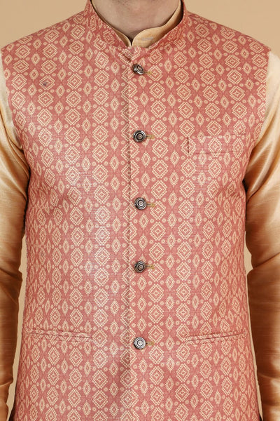 Modi Pyjama Wintage Men'sDigital Print Cotton Silk Gold Modi Nehru Jacket & Kurta ...