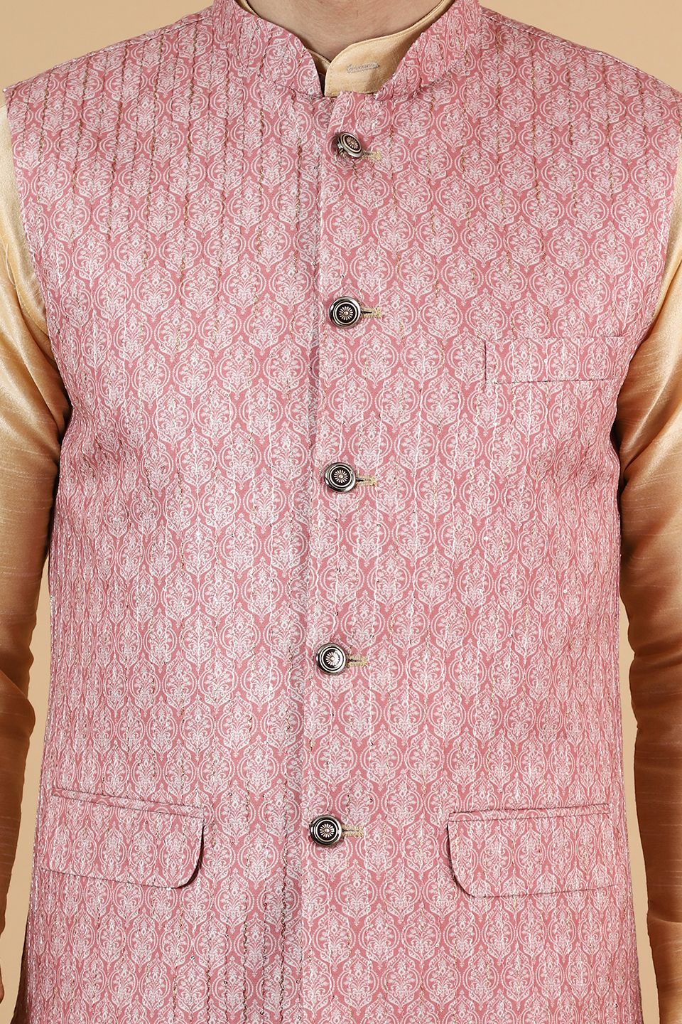 Modi Pyjama Wintage Men'sDigital Print Cotton Silk Gold Modi Nehru Jacket & Kurta ...