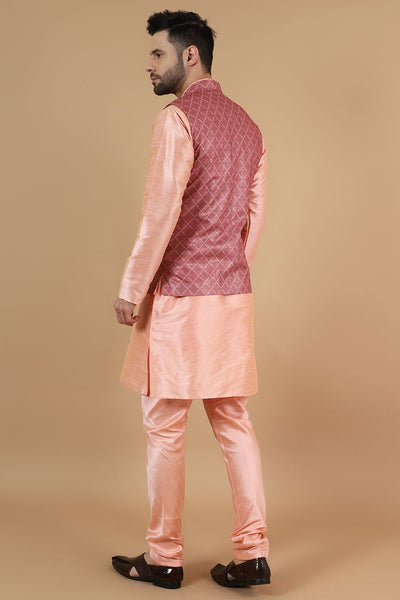 Digital Print Cotton Silk Pink Modi Nehru Jacket & Kurta pyjama Set