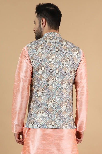Digital Print Cotton Silk Grey Modi Nehru Jacket