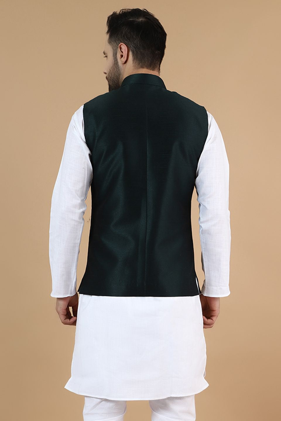 Digital Print Cotton Silk Green Modi Nehru Jacket