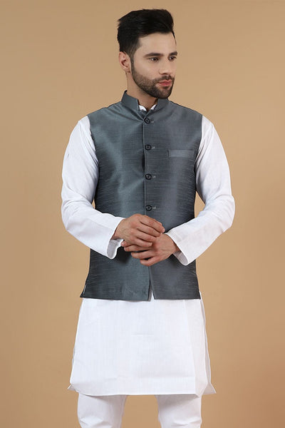 Digital Print Cotton Silk Grey Modi Nehru Jacket
