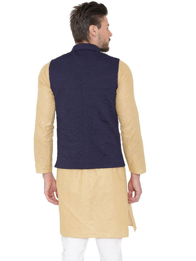 Rayon Embossed Blue Nehru Jacket