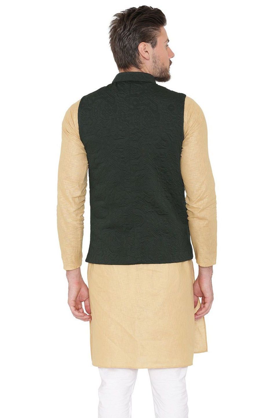 Rayon Embossed Black Nehru Jacket