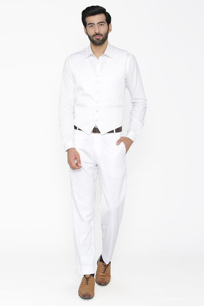 Polyester Cotton White Vest and Pant Set