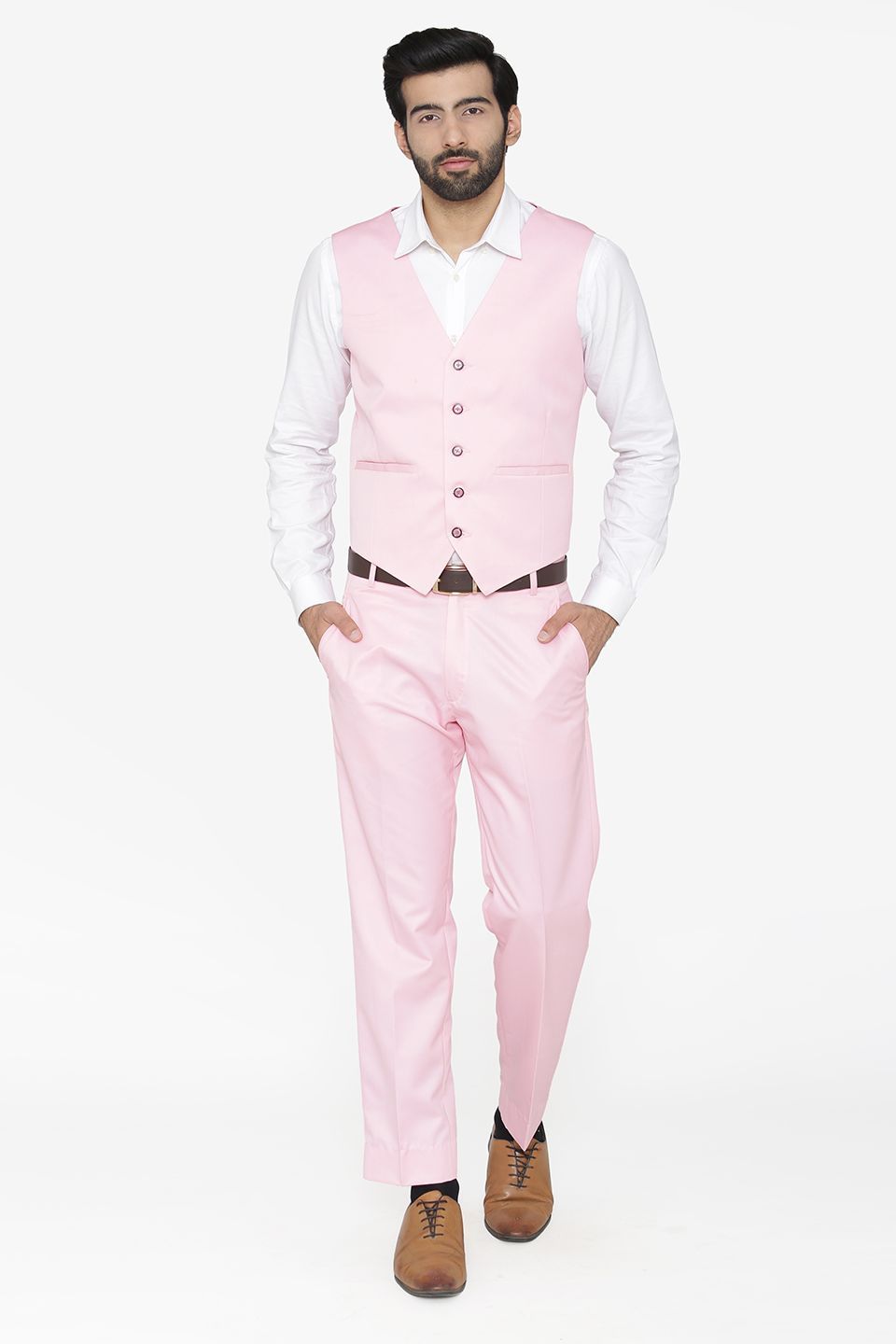 Polyester Cotton Pink Vest and Pant Set