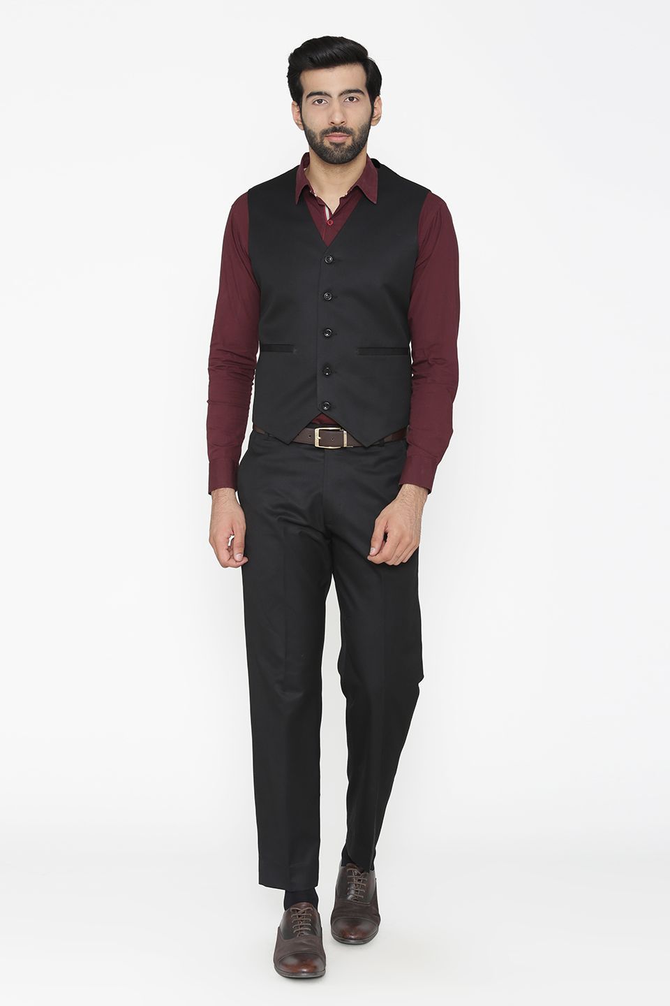 Polyester Cotton Black Vest and Pant Set