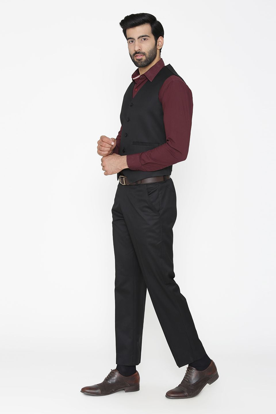 Wintage Men s Polyester Cotton and Evening Vest Pant Set Black