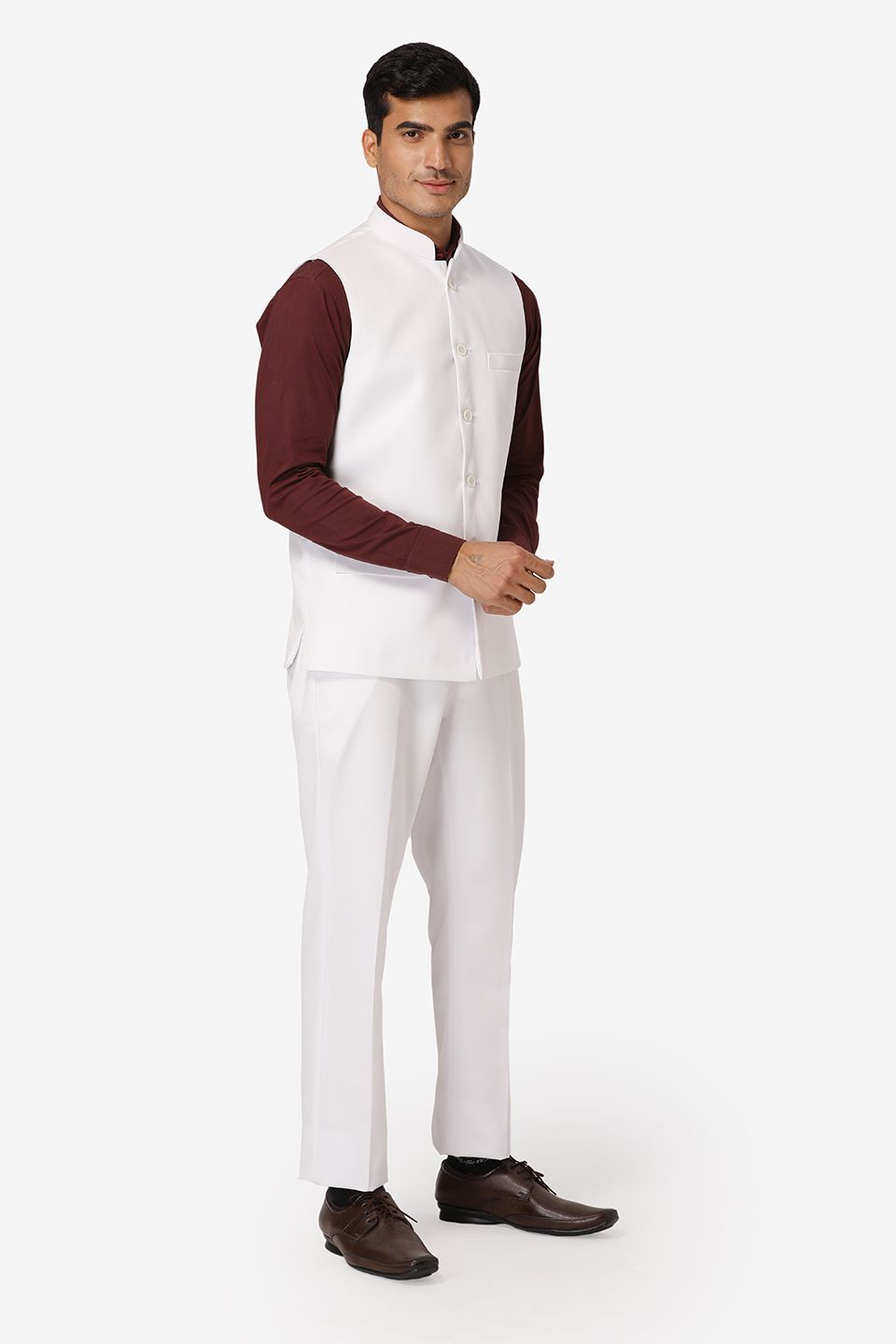 WINTAGE Men's Poly Cotton Casual and Evening Vest & Pant Set : White