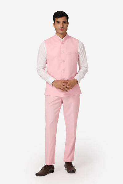 WINTAGE Men's Poly Cotton Casual and Evening Vest & Pant Set : Light Pink