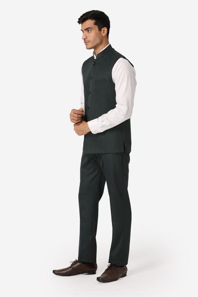WINTAGE Men's Poly Cotton Casual and Evening Vest & Pant Set : Dark Green