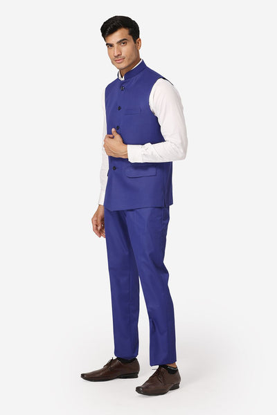 WINTAGE Men's Poly Cotton Casual and Evening Vest & Pant Set : Blue