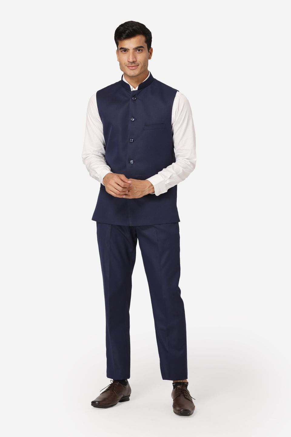 WINTAGE Men's Poly Cotton Casual and Evening Vest & Pant Set : Navy Blue