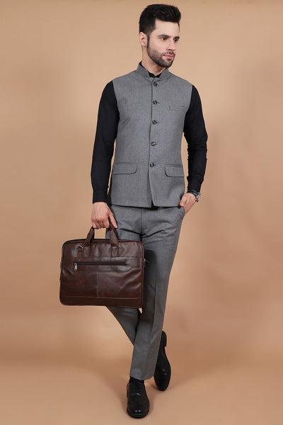 Polyester Cotton Grey Vest and Trouser Set