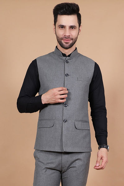 Polyester Cotton Grey Modi Nehru Jacket