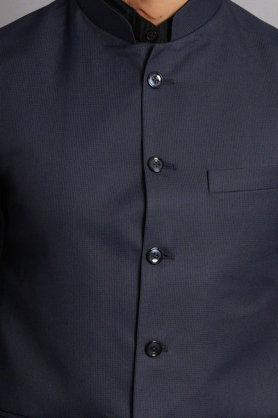 Poly Viscose Blue Solid Vest and Trouser Set