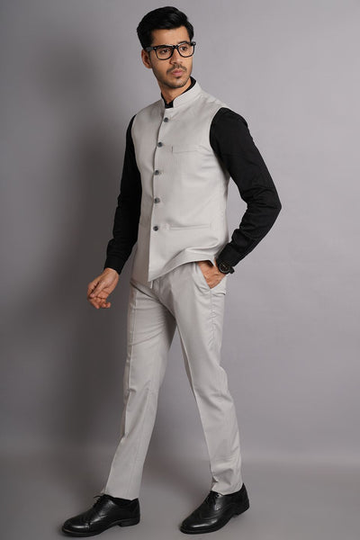 Poly Viscose Grey Solid Vest and Trouser Set