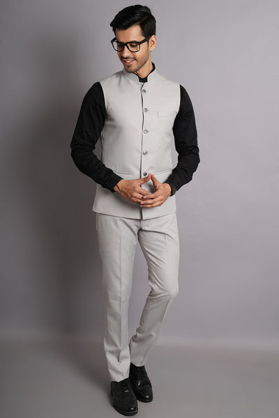Poly Viscose Grey Solid Vest and Trouser Set